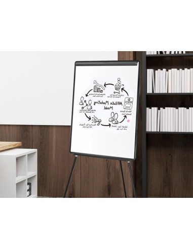 CI | Pizarra blanca q-connect con tripode 100x70 cm para convenciones superficie laminada marco negro