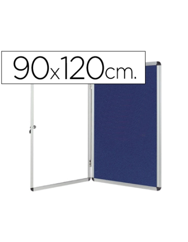 CI | Vitrina de anuncios q-connect mural grande fieltro azul con puerta y marco con cerradura 120x90 cm