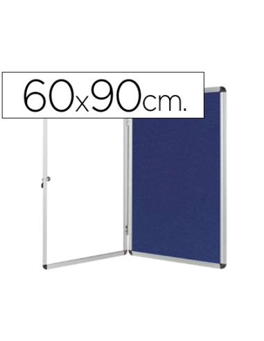 CI | Vitrina de anuncios q-connect mural pequeña fieltro azul con puerta y marco con cerradura 72x98 cm