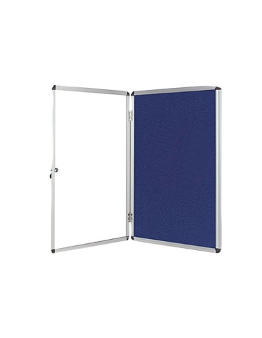 CI | Vitrina de anuncios q-connect mural pequeña fieltro azul con puerta y marco con cerradura 72x98 cm