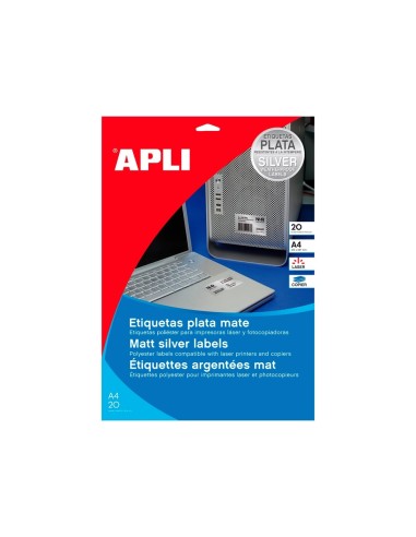 CI | Etiqueta adhesiva apli 10071 metalizada tamaño 210x297 mm para fotocopiadora laser caja 20 hojas con 20