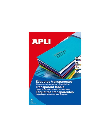 CI | Etiqueta adhesiva apli 1224 transparentes tamaño 70x37 mm para fotocopiadora laser caja 20 hojas con 480 etiquetas