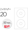 CI | Etiqueta adhesiva apli 10603 tamaño cd-rom 117 mm para fotocopiadora laser ink-jet caja con 10 hojas/20 etiquetas