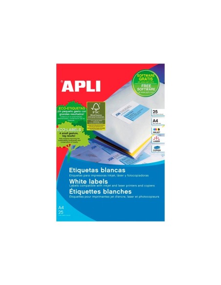 CI | Etiqueta adhesiva apli 1215 tamaño 210x297 mm para fotocopiadora laser ink-jet caja con 25 hojas con 25