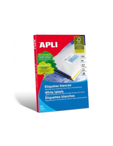CI | Etiqueta adhesiva apli 1281 tamaño 210x297 mm fotocopiadora laser ink-jet caja con 100 hojas din a4