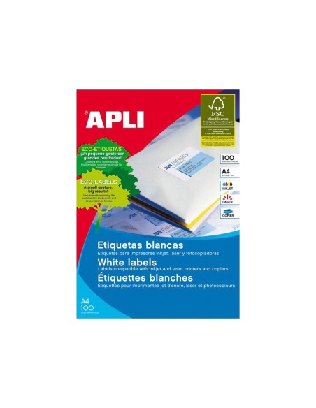 CI | Etiqueta adhesiva apli 2423 tamaño 199,6x144,5 mm fotocopiadora laser ink-jet caja con 100 hojas din a4