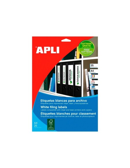CI | Etiqueta adhesiva apli 1233 tamaño 190x61 mm para fotocopiadora laser ink-jet caja 25 hojas con 100