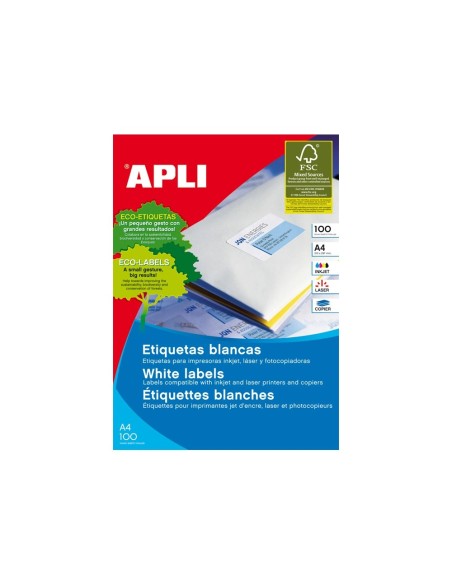 CI | Etiqueta adhesiva apli 1299 tamaño 105x29 mm para fotocopiadora laser ink-jet caja con 100 hojas din a4