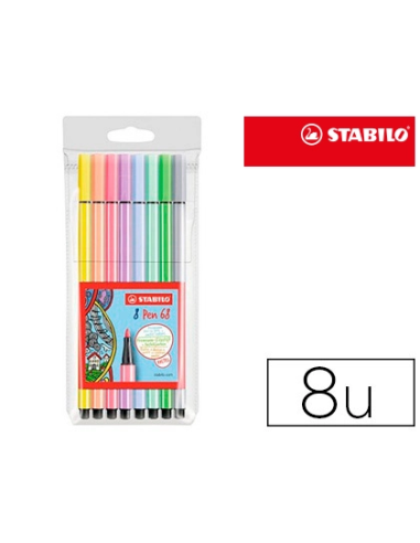 CI | Rotulador stabilo acuarelable pen 68 estuche de 8 colores surtidos pastel