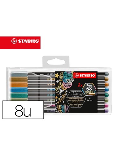 CI | Rotulador stabilo punta de fibra pen 68 metallic estuche plastico de 8 unidades colores surtidos