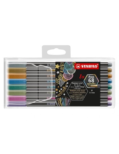 CI | Rotulador stabilo punta de fibra pen 68 metallic estuche plastico de 8 unidades colores surtidos