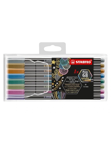 CI | Rotulador stabilo punta de fibra pen 68 metallic estuche plastico de 8 unidades colores surtidos