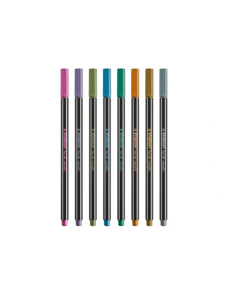 CI | Rotulador stabilo punta de fibra pen 68 metallic estuche plastico de 8 unidades colores surtidos