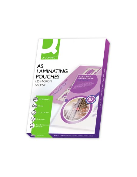CI | Bolsa de plastificar q-connect 153 x 216 mm 125 mc din a5 autoadhesivas caja de 25 unidades