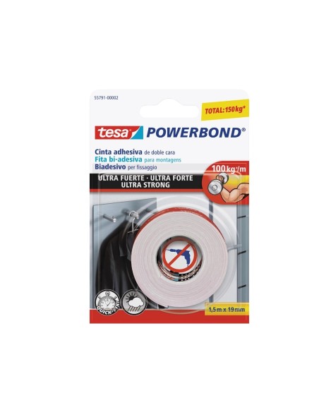CI | Cinta adhesiva tesa doble cara ultra strong extrafuerte para interior y exterior 1,5m x19mm