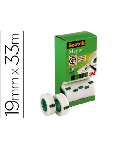 CI | Cinta adhesiva scotch magic 19mm x 33 mt pack de 14 rollos con dispensador de carton