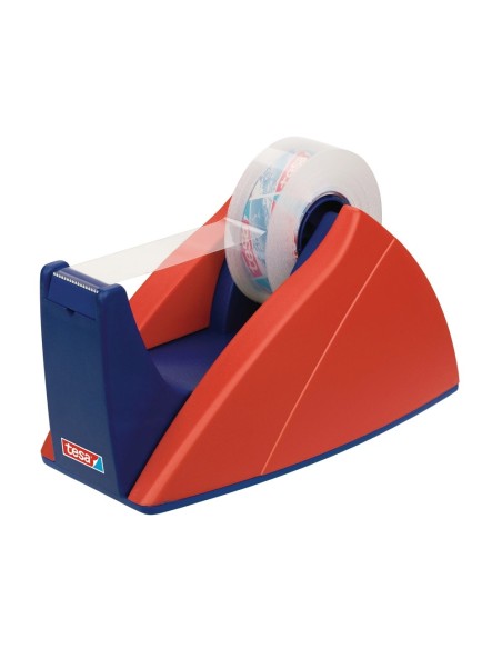 CI | Portarrollo sobremesa tesa rojo-azul con cuchilla de corte recto para cintas de hasta 33 m x 19 mm