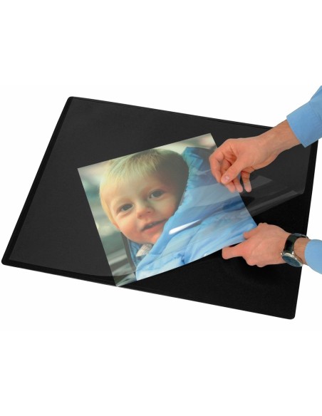 CI | Vade sobremesa q-connect negro con solapas transparentes 50x65 cm