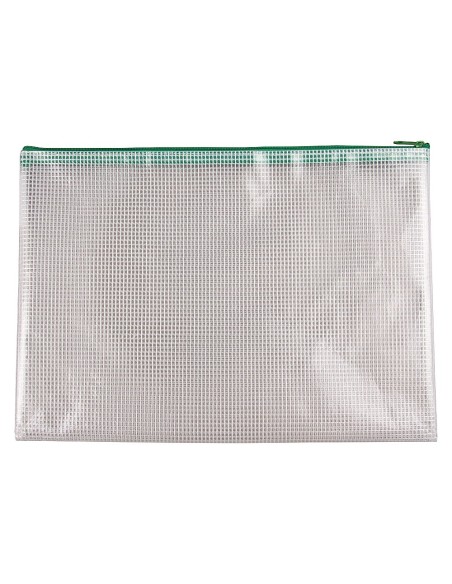 CI | Bolsa multiusos q-connect malla din a4 apertura superiorcon cremallera verde