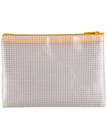CI | Bolsa multiusos q-connect malla din a6 apertura superior con cremallera amarillo