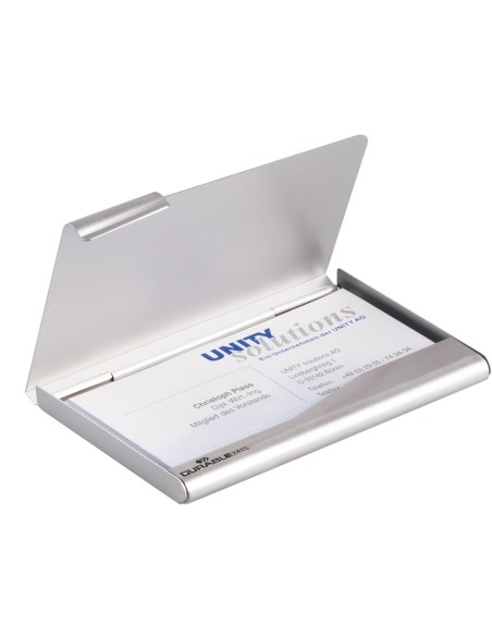 CI | Tarjetero durable aluminio capacidad 20 tarjetas de visitas 55x90 mm color plata 100x65 mm