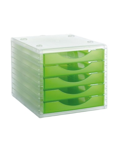 CI | Fichero cajones de sobremesa q-connect 340x270x260 mm apilables 5 cajones verde kiwi translucido
