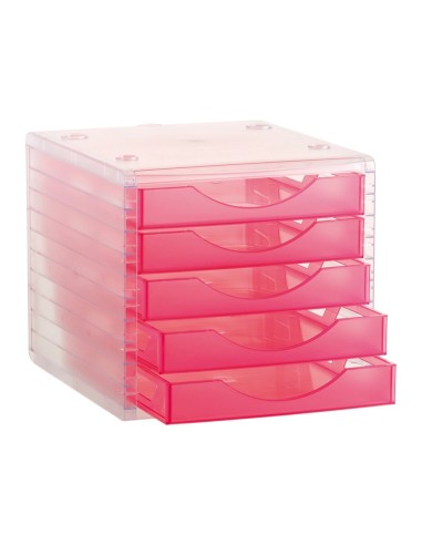 CI | Fichero cajones de sobremesa q-connect 260x270x340 mm apilables 5 cajones rosa translucido