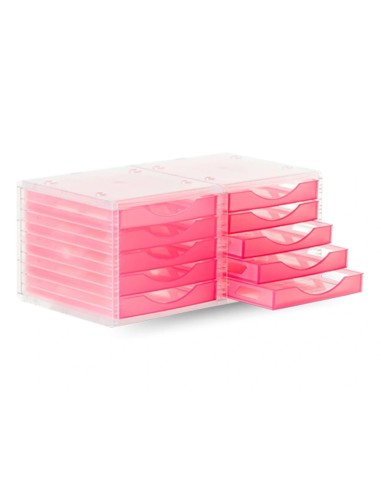 CI | Fichero cajones de sobremesa q-connect 260x270x340 mm apilables 5 cajones rosa translucido