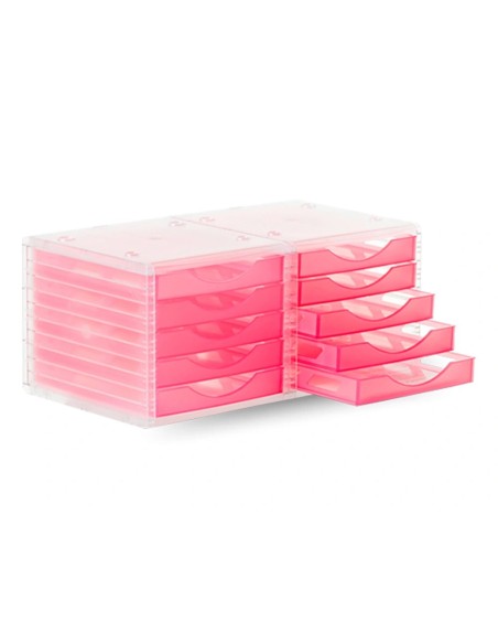 CI | Fichero cajones de sobremesa q-connect 260x270x340 mm apilables 5 cajones rosa translucido