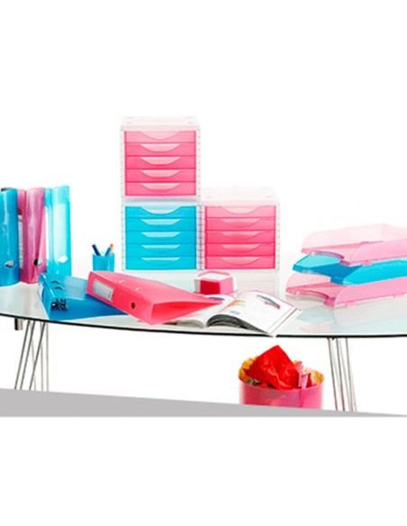 CI | Fichero cajones de sobremesa q-connect 260x270x340 mm apilables 5 cajones rosa translucido