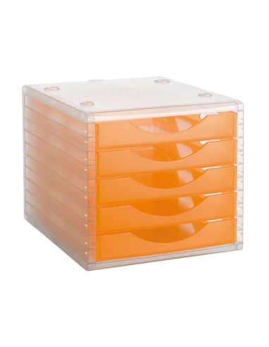 CI | Fichero cajones de sobremesa q-connect 340x270x260 mm apilables 5 cajones naranja mandarina translucido
