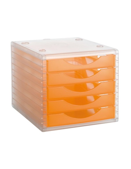 CI | Fichero cajones de sobremesa q-connect 340x270x260 mm apilables 5 cajones naranja mandarina translucido