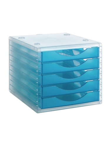 CI | Fichero cajones de sobremesa q-connect 340x270x260 mm apilables 5 cajones azul mar translucido