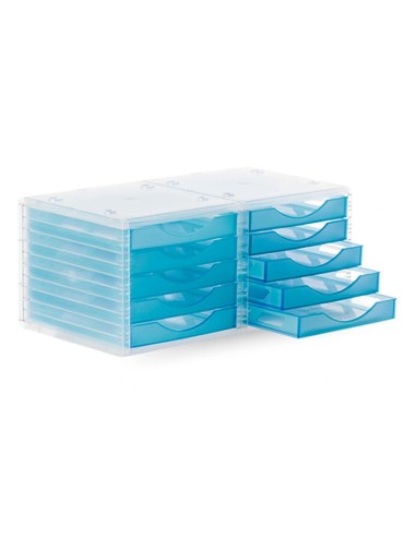 CI | Fichero cajones de sobremesa q-connect 340x270x260 mm apilables 5 cajones azul mar translucido