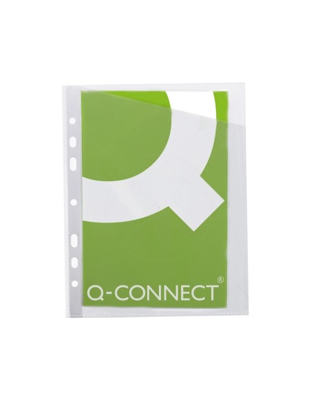 CI | Funda q-connect corte oblicuo 290x195 mm cristal 4 taladros pvc 90 mc caja de 100 unidades