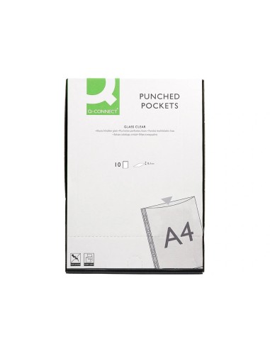CI | Funda multitaladro q-connect din a4 100 mc cristal bolsa de 10 unidades