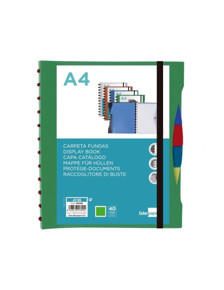 CI | Carpeta Liderpapel A4 Con 40 Fundas Intercambiables 5 Sep Sobre Y Gomilla Portada Y Lomo Personalizable Verde