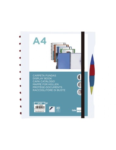 CI | Carpeta Liderpapel A4 Con 40 Fundas Intercambiables 5 Sep Sobre Y Gomilla Portada Y Lomopersonalizable Transparente