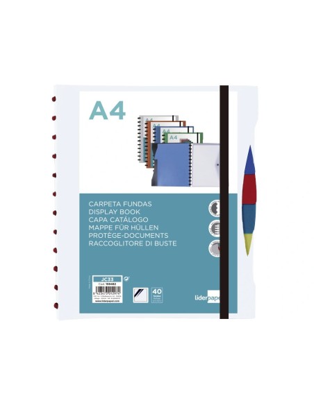 CI | Carpeta Liderpapel A4 Con 40 Fundas Intercambiables 5 Sep Sobre Y Gomilla Portada Y Lomopersonalizable Transparente