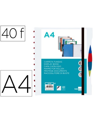 CI | Carpeta Liderpapel A4 Con 40 Fundas Intercambiables 5 Sep Sobre Y Gomilla Portada Y Lomopersonalizable Transparente