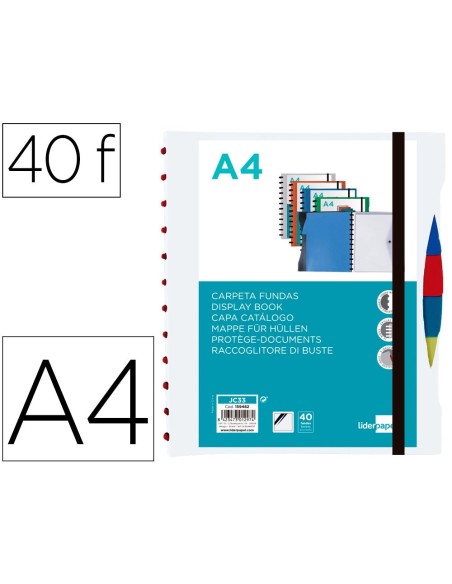CI | Carpeta Liderpapel A4 Con 40 Fundas Intercambiables 5 Sep Sobre Y Gomilla Portada Y Lomopersonalizable Transparente