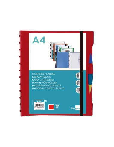 CI | Carpeta Liderpapel A4 Con 40 Fundas Intercambiables 5 Sep Sobre Y Gomilla Portada Y Lomo Personalizable Rojo