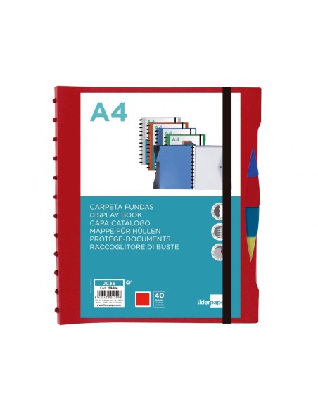CI | Carpeta Liderpapel A4 Con 40 Fundas Intercambiables 5 Sep Sobre Y Gomilla Portada Y Lomo Personalizable Rojo