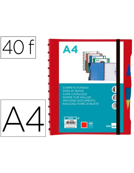 CI | Carpeta Liderpapel A4 Con 40 Fundas Intercambiables 5 Sep Sobre Y Gomilla Portada Y Lomo Personalizable Rojo