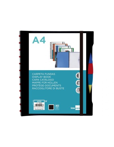 CI | Carpeta Liderpapel A4 Con 40 Fundas Intercambiables 5 Sep Sobre Y Gomilla Portada Y Lomo Personalizable Negro