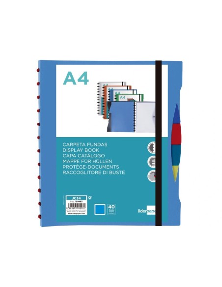 CI | Carpeta Liderpapel A4 Con 40 Fundas Intercambiables 5 Sep Sobre Y Gomilla Portada Y Lomo Personalizable Azul