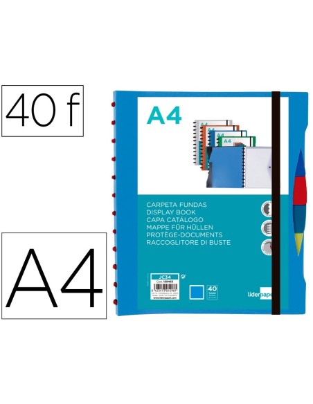 CI | Carpeta Liderpapel A4 Con 40 Fundas Intercambiables 5 Sep Sobre Y Gomilla Portada Y Lomo Personalizable Azul