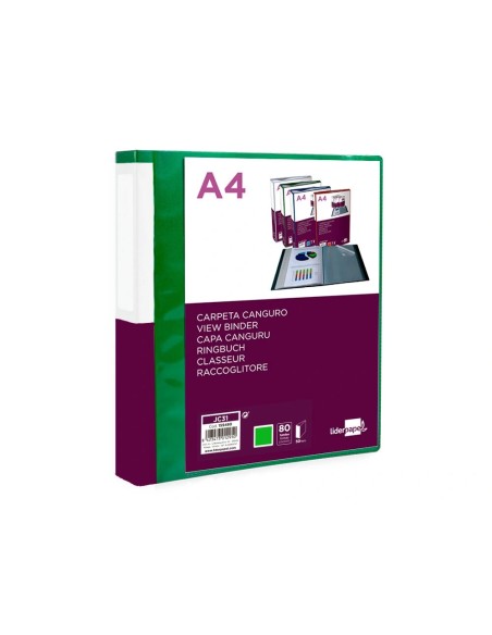 CI | Carpeta Liderpapel 80 Fundas Canguro Pp Din A4 Verde Translucido Portada Y Lomo Personalizable