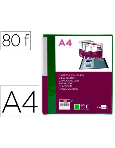 CI | Carpeta Liderpapel 80 Fundas Canguro Pp Din A4 Verde Translucido Portada Y Lomo Personalizable