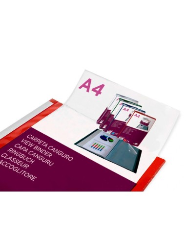 CI | Carpeta Liderpapel 80 Fundas Canguro Pp Din A4 Rojo Translucido Portada Y Lomo Personalizable